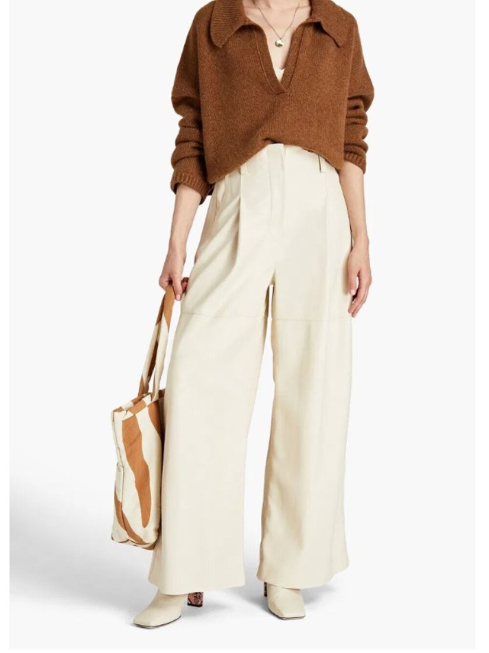 LVIR Faux Leather Wide-Legs Pants Cream
